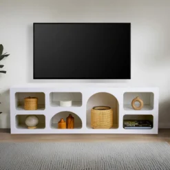 Ferlis buffet bas 7 niches design organique blanc 160x50cm