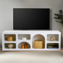 Ferlis buffet bas 7 niches design organique blanc 160x50cm