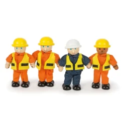 4 figurines de constructeur en bois