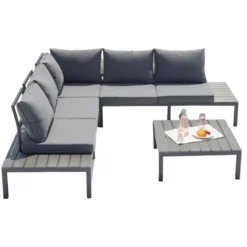 Fira salon de jardin bas 5 places en aluminium gris foncé