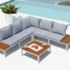 Fira salon de jardin bas 5 places en aluminium gris et blanc