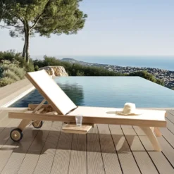 Fun - bain de soleil bois teck et textilène couleur beige