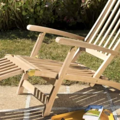 Fun - chaise longue de jardin en bois teck brut