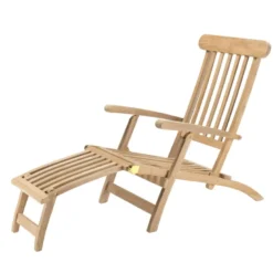 Fun - chaise longue de jardin en bois teck brut