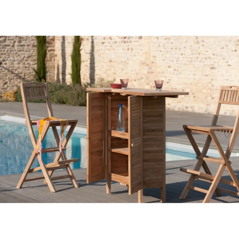 Fun - chaise pliante de bar jardin en bois teck