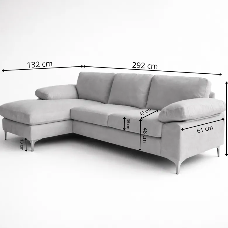 Galway canapé d'angle gauche 4-5 places en velours beige