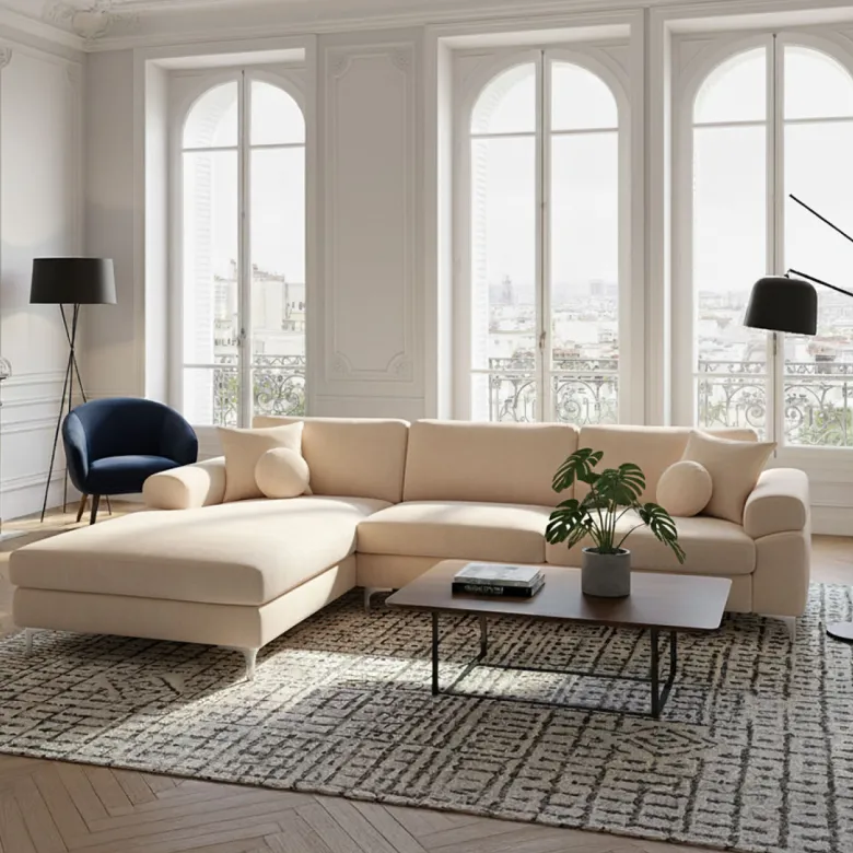 Galway canapé d'angle gauche 4-5 places en velours beige
