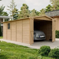 Garage en bois naturel - h222x516x324 cm 15 m² - beige