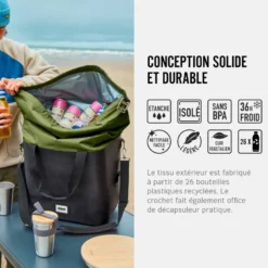 Glacière isotherme-olive-25 litres-contenir 30 canettes-36h glacé-tissu recyclé Olive