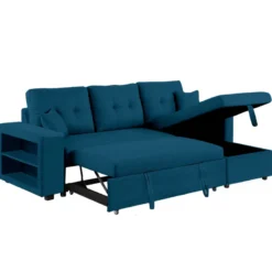 Glasgow canapé d'angle convertible bleu 4 places
