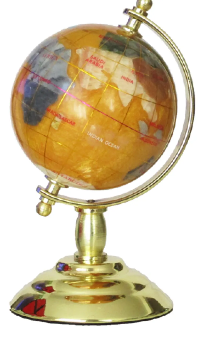 Globe terrestre 8cm cuivre pied doré