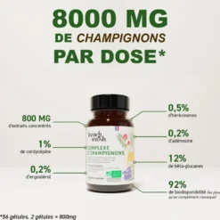 Gélules complexe 5 champignons vitalité, digestion, immunité French Mush