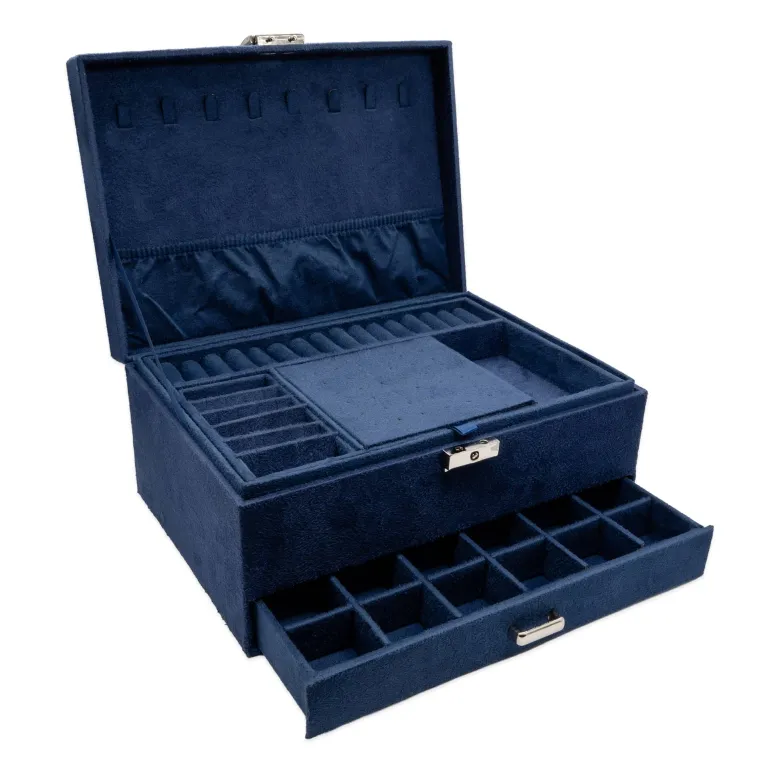 Grande boîte à bijoux velours bleu lapis-lazuli