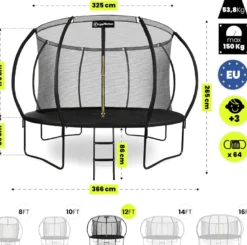 Grand trampoline de jardin 366cm (12ft) avec filet de protection et échelle