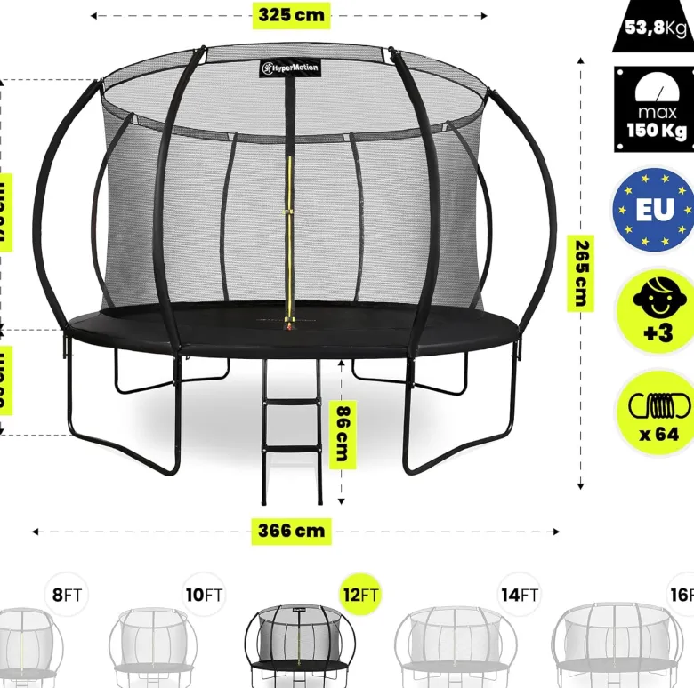 Grand trampoline de jardin 366cm (12ft) avec filet de protection et échelle