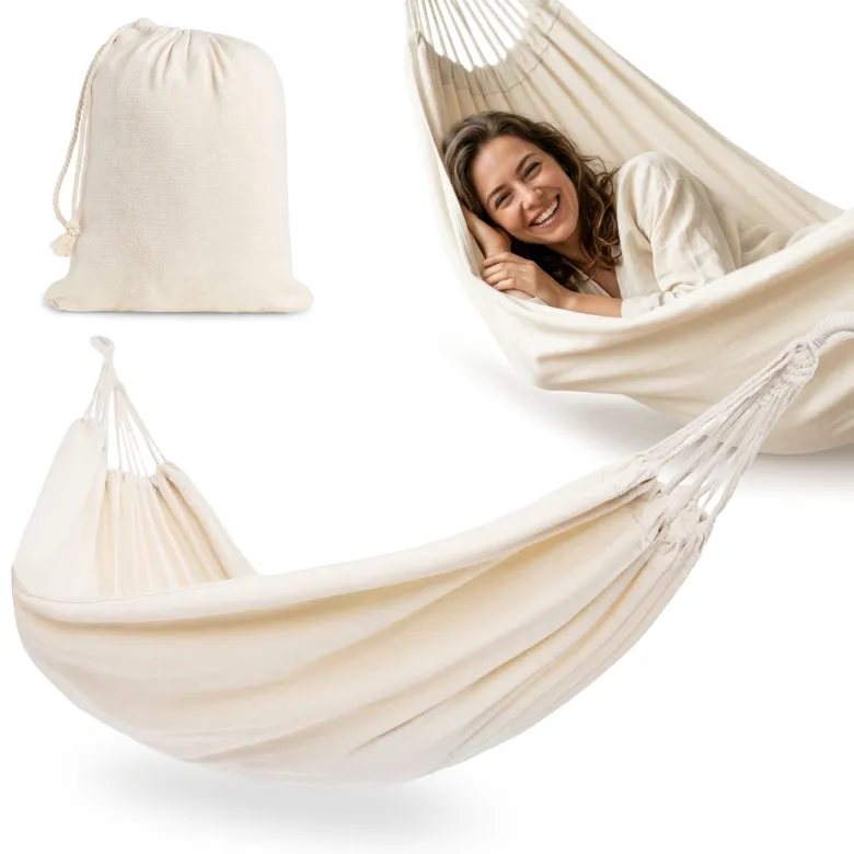 Hamac bohème beige 200x150 cm avec housse - léger, confortable et portable