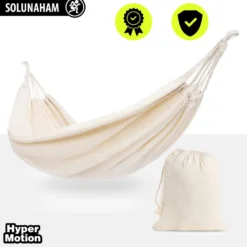 Hamac bohème beige 200x150 cm avec housse - léger, confortable et portable