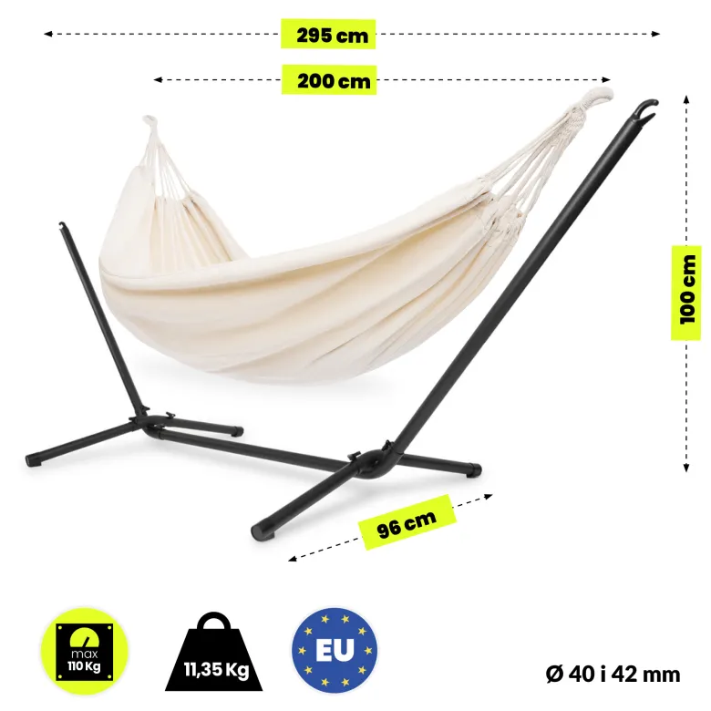 Hamac de jardin hypermotion + support acier noir 295x100x96 cm 100 kg