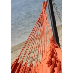 Hamac double orange à pompons