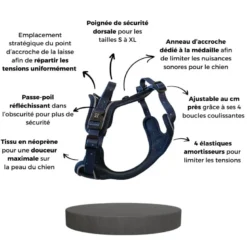 Harnais pour chien confortable et résistant - bleu nuit - taille xs