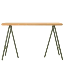 Helena - console plateau en bois pin et pieds tréteaux en métal vert