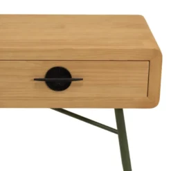 Helena - console 2 tiroirs en bois pin et pieds métal vert