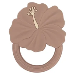 Hochet de dentition hibiscus rose