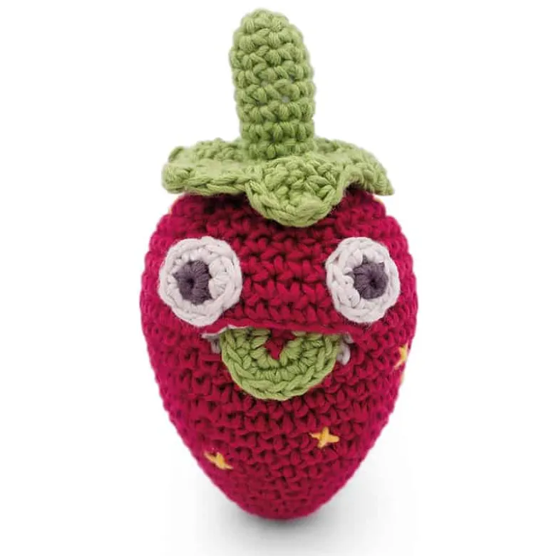 Hochet fraise fait-mains coton bio