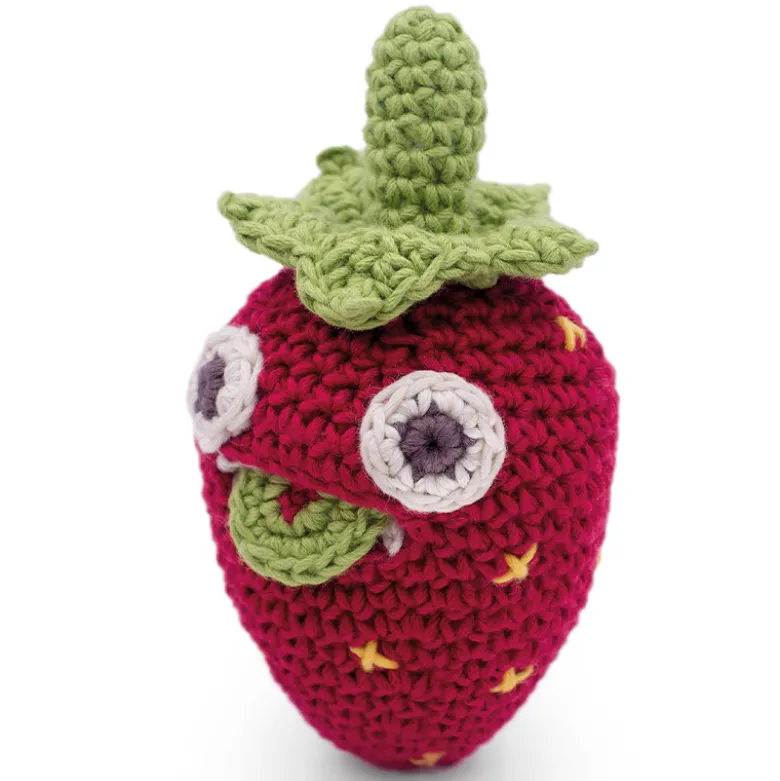 Hochet fraise fait-mains coton bio