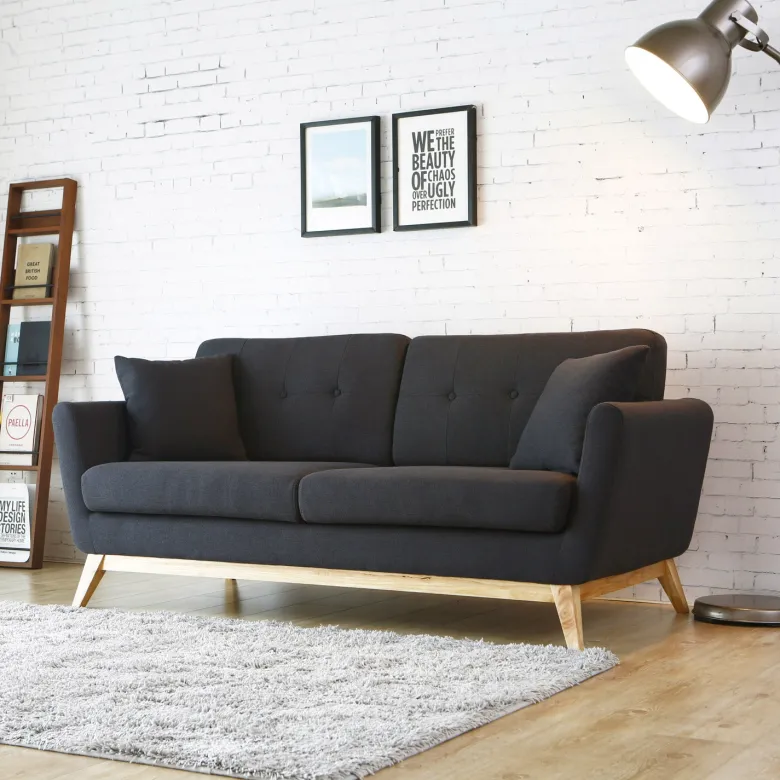 Hoga canapé 3 places scandinave en tissu gris anthracite