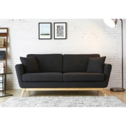 Hoga canapé 3 places scandinave en tissu gris anthracite