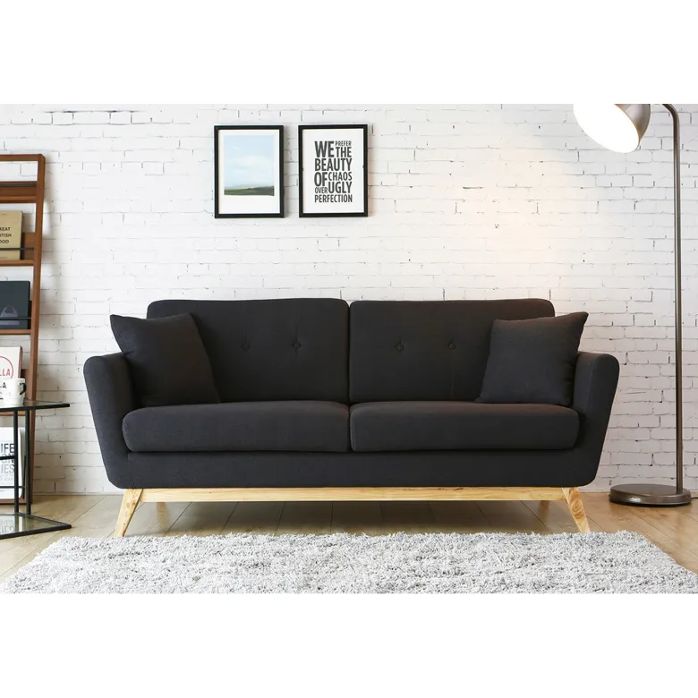 Hoga canapé 3 places scandinave en tissu gris anthracite