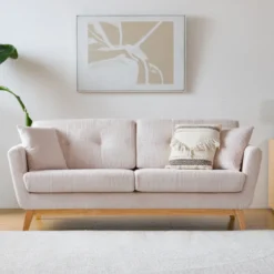Hoga canapé 3 places scandinave velours côtelé beige