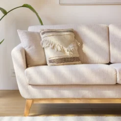 Hoga canapé 3 places scandinave velours côtelé beige