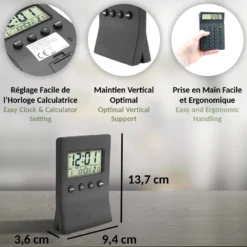 Horloge bureau 3 en 1 - calculatrice - thermomètre réveil