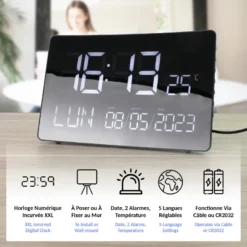 Horloge curve xxl écran incurvé heure température 2 alarmes