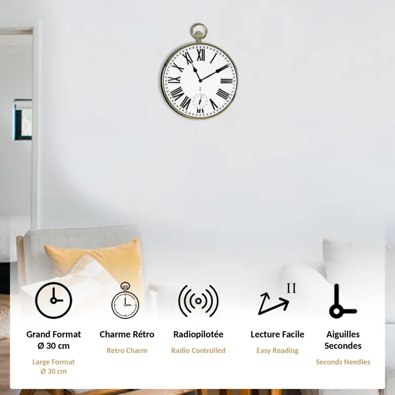 Horloge fishtec gold seconde murale