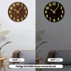 Horloge fishtec light & wood murale