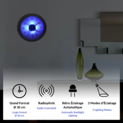 Horloge murale lumineuse led radiopilotée 30 cm 3 modes silencieuse
