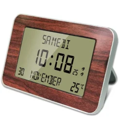 Horloge réveil numérique - heure, date, température - design bois élégant