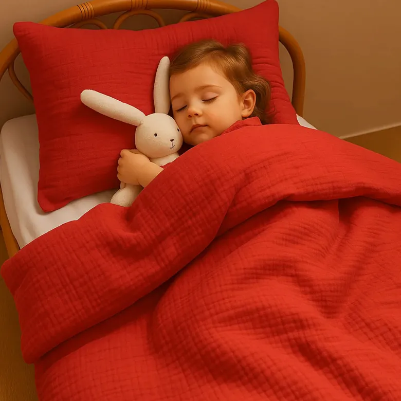 Housse de couette en coton bio fraise
