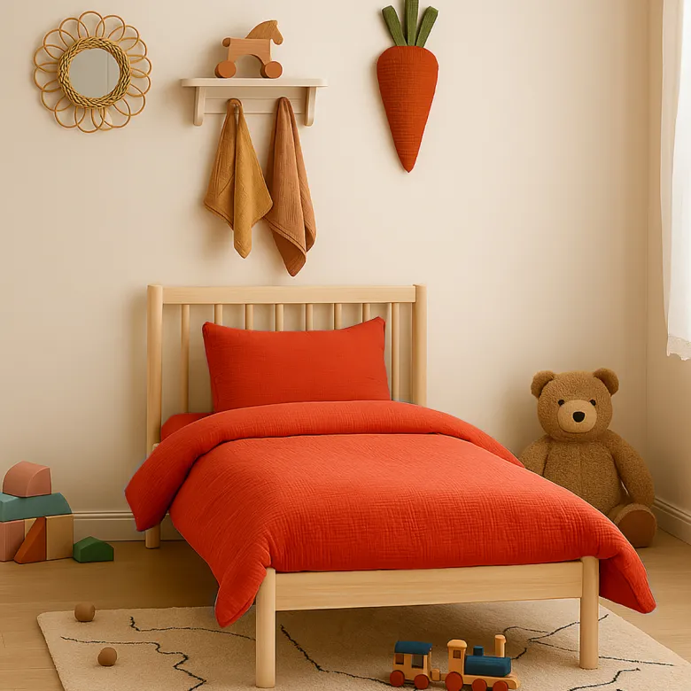 Housse de couette en coton bio fraise