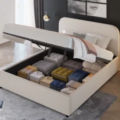 Houston lit avec coffre de rangement 160x200cm velours beige