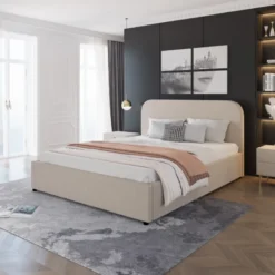 Houston lit avec coffre de rangement 160x200cm velours beige