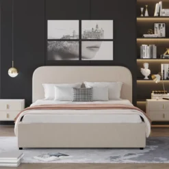 Houston lit avec coffre de rangement 160x200cm velours beige