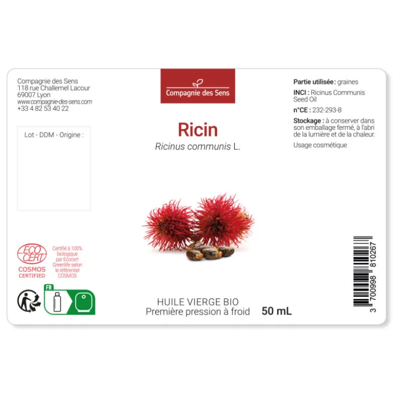 Huile de ricin bio - 1l - fraîcheur garantie oxycert® - vierge & de 1?? pression
