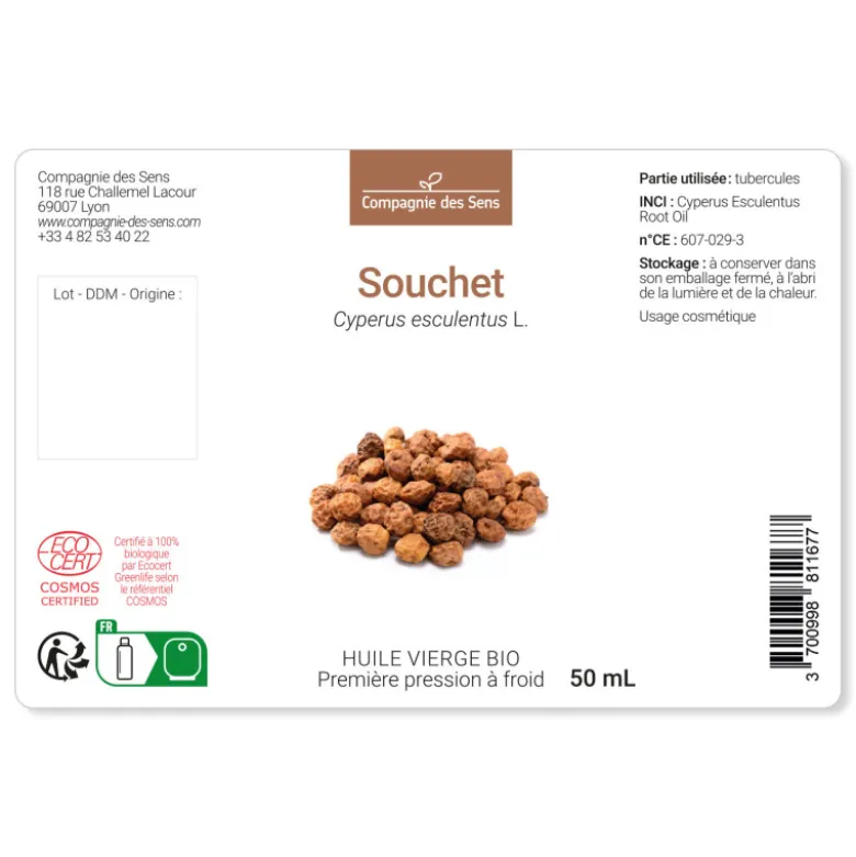 Huile de souchet bio - 200ml - fraîcheur garantie oxycert® - vierge & de 1?? pre