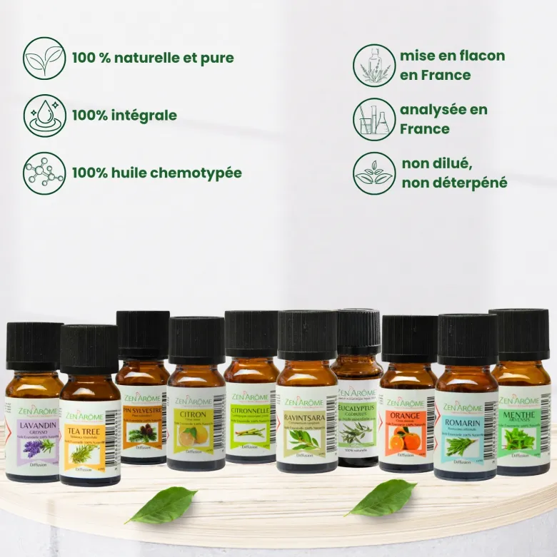 10 huiles essentielles 100% naturelles + une trousse de rangement offerte