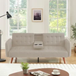 Inverness canapé 3 places convertible avec tablette centrale rabattable beige