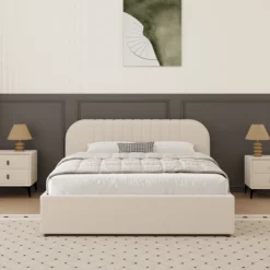 Irvine lit avec coffre de rangement 140x190cm en velours beige